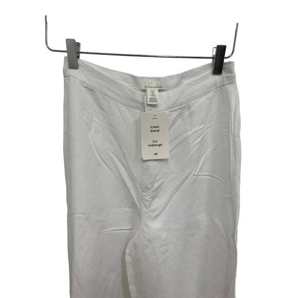H&M White Linen Blend Wide Leg Pants Flowy - Picture 2 of 6